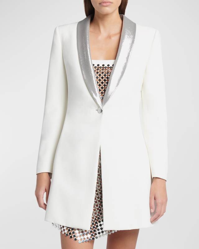 Wool Gabardine Blazer with Metallic Lame Trim